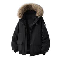 Rudens žiemos vyriškas parkas su gobtuvu Vyriški laisvalaikio paltai su dirbtinio kailio apykakle Vyriškas aukštosios gatvės medvilninis paminkštintas švarkas Unisex lauko švarkai XL juoda