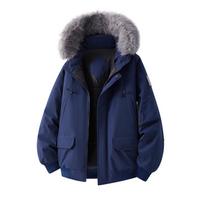 Rudens žiemos vyriškas parkas su gobtuvu Vyriški laisvalaikio paltai su dirbtinio kailio apykakle Vyriškas aukštosios gatvės medvilninis paminkštintas švarkas Unisex lauko švarkai XL tamsiai mėlyna spalva