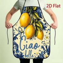 1pc Vibrant Lemon Blue Floral Printed Polyester Apron, Featuring  Ciao Bella  Cursive Lettering And Mediterranean Fun Style, Available in Multiple Siz 38x47cm black