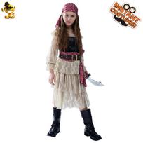 Halloween girls' lace pirate dress Girl Pirate cos Party attire Pirate stage costume M/7-9Years Old 122-134cm gray