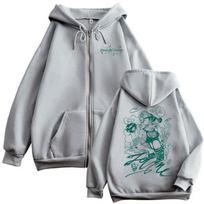 Anime JoJo's Bizarre Adventure Stone Ocean Kujo Jolyne Graphic Zipper Hoodie Men Women Casual Vintage Oversized Zip Up Jacket XL white