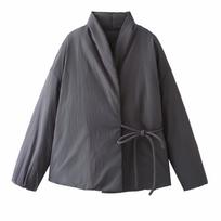 Spring Summer Women's Double-Breasted Kimono Style Niche Design Lace-Up Cotton Jacket XS pilka