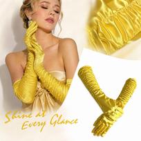 Women's Mid-Length Stretch Full Finger Gloves for Stage Party Costume geltona
