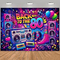 Back To The 80s Party Backdrop Retro Boombox Roller Skate Record Background Banner for 80's Disco Themed Photo Decor 47.2x31.5inch/120*80cm blue