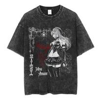 Vintage Washed Anime Death Note Misa Amane Print T Shirts Men Women Clothing Cotton Casual T-shirt Fashion Short Sleeve T-shirts XL black