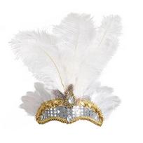 Elegant Sequin Feather Headband Exquisite Stage Performance Hair Accessories  Showgirl balta