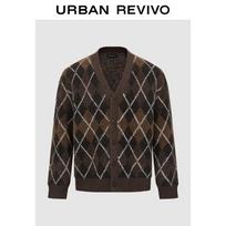 UR Men's Retro Quilted V-Neck Button-Up Knit Cardigan XL black