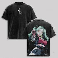 Cyberpunk Edgerunners Rebecca Vintage Washed Graphic T-Shirt - Premium Heavyweig L black