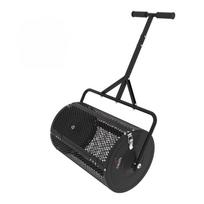 24 Inch Compost Spreader, Lawn and Garden Peat Moss Roller with Side Latches, 24-31.1  Height Adjustable Handle, Galvanized Metal Mesh Basket black