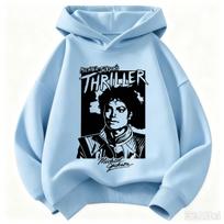 Kids Hoodie Michael Jackson King of Pop Forever Print Sweatshirt Boys Girls Long Sleeve Hooded Pullover Pop Music Fan Streetwear 110 gray