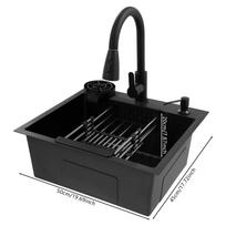 3 Specification Multi-functional Kitchen Sink with Retractable Faucet Soap Dispenser and Drip Basket Black Stainless Steel Sink