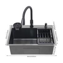 3 Specification Multi-functional Kitchen Sink with Retractable Faucet Soap Dispenser and Drip Basket Black Stainless Steel Sink