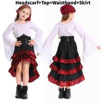 Viduramžių piratų šeimos kostiumų rinkinys su ilga gofruota suknele Helovino Cosplay'ui Child White,S black