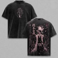 Kuchiki Byakuya BLEACH T-shirt Manga Vintage Washed T Shirt Men Women Clothing Summer Casual Short Sleeve Cotton Tees Clothes M black