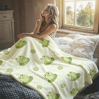Grid Frog Flannel Blanket Warm Soft Halloween Christmas Decorative Couch Warm Cozy All-Season Gift 100X130CM