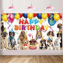 Dog Happy Birthday Backdrop Dog Birthday Sign Banner Puppy Dog Birthday Photography Background Dog Owner Birthday Decoration 118×59inch/300*150cm