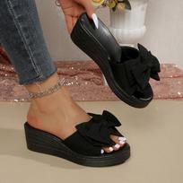 Plus Size Platform Slide Sandals For Women, Outdoor One Strap Slippers with Bowknot 42 juoda