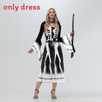 Helovino Ragana Crazy Suknelė su Gobtuvu ir Skaitmenine Spauda Kostiumų vakarėliams Black,M black