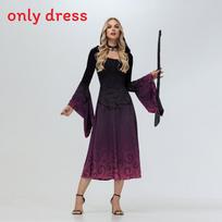 Helovino Ragana Crazy Suknelė su Gobtuvu ir Skaitmenine Spauda Kostiumų vakarėliams Purple,M black