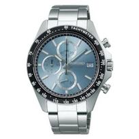 SEIKO SELECTION SBTR029 mens wristwatch battery-operated quartz chronograph light blue dial gray