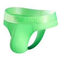 JOCKMAIL Men's Silk Waistband Thong Bikini with Bulge Pouch L žalia
