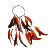 Synthetic Braided Cord Boho Feather Headpiece Vibrant Orange Plumage Multi-Strand Design Tribal Hair Extension A5 brown
