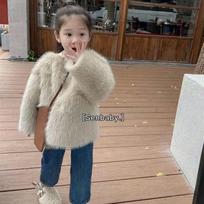 Girls Thickened Faux Fox Fur Coat Kids Autumn Winter Fashion Warm Outerwear 150cm abrikosas