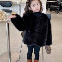 Girls Thickened Faux Fox Fur Coat Kids Autumn Winter Fashion Warm Outerwear 140cm juoda