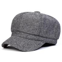 Personalized Elegant Herringbone Newsboy Hat Octagonal Hat Outdoor Warmth Sunscreen Casual Hat Suitable for Autumn Winter Travel pilka