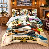 Kung Fu Panda Pattern Bedding 3Pcs Set Bed Sheet And Pillowcases For Indoor Bedroom 135cmx200cm