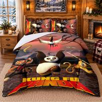 Kung Fu Panda Pattern Bedding 3Pcs Set Bed Sheet And Pillowcases For Indoor Bedroom 140cmx210cm