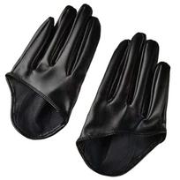 PU Leather Half-palm Gloves Fingerless Patent Leather Gloves Personality Five Finger Mittens  Women gray