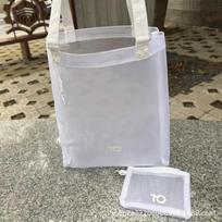 Transparent Mesh Tote Bag Gym Sports Casual Travel Oxford Cloth Shoulder Handbag Medium Size White