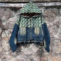 Womens Vintage Print Denim Jacket Baggy Pants Set Streetwear 2-Piece Top gray