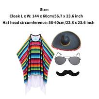 Kid Adult Mexican Costume Colorful Cloak Poncho Sombrero Hat Sunglasses Mustache Set for Mexican Fiesta Halloween Carnival Party One Size gray