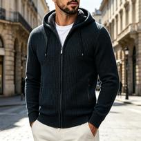Men's Hooded Sweater Trendy Casual Knit Pullover for Fall and Winter XXXL tamsiai žalia spalva