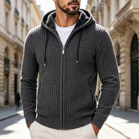 Men's Hooded Sweater Trendy Casual Knit Pullover for Fall and Winter M black
