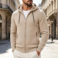 Men's Hooded Sweater Trendy Casual Knit Pullover for Fall and Winter XXL chaki