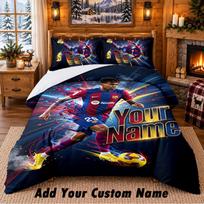 Lamine Yamal Pattern Bedding 3Pcs Set Custom Name, Bed Sheet And Pillowcases For Home Bedroom 140cmx210cm
