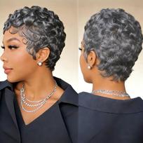6-Inch Remy Human Hair Pixie Curly Wave Wig with Bangs | 150% Density Full Machine Made Wig, Easy To Wear for Daily Use & Partie 6inches&150% white