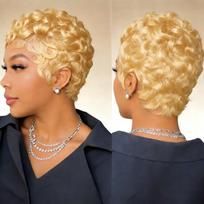 6-Inch Remy Human Hair Pixie Curly Wave Wig with Bangs | 150% Density Full Machine Made Wig, Easy To Wear for Daily Use & Partie 6inches&150% brown