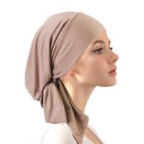 Elastic Milk Silk Head Scarf Hat - Versatile Head Wrap for Chemo or Ethnic Style beige