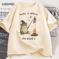 Home Is Where The Weird Is Frog T-Shirt Funny Weirdcore Sayings Tshirt Casual Printed T Shirt Round Neck Short Sleeve Top Tee 5XL įvairiaspalvis