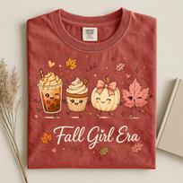 Comfort Colors® Fall Girl Era Shirt, Pumpkin Spice T-Shirt, Trendy Cozy Season Top, Thanksgiving Tee, Fall Doodle Shirt, Autumn Coffee Tee L brown
