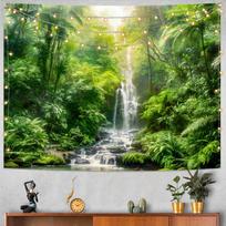 Lush Tropical Rainforest Waterfall Tapestry Polyester Wall Hanging Jungle Nature Print for Living Room Home Decor Artistic Wall 150X180CM