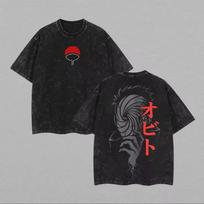 2026 new Oversized Naruto Obito Uchiha Summer T-Shirt, Vintage Washed Anime Graphic Streetwear for Men Women L black