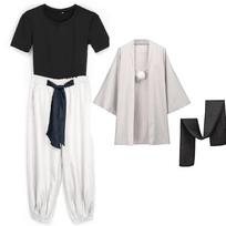 DAZCOS Haori Kimono Jacket Men with Scarf  Anime Cosplay Costume Adult Outfits Japan Kimono Comic-Con Carnival Clothing L white