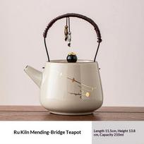 New Chinese Style Teapot Ru Kiln High Grade Pot Dragon Pattern Beam Handle Teapot Set Beautiful Ceramic Household Gongfu Tea Set gray