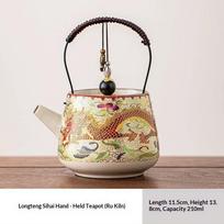 New Chinese Style Teapot Ru Kiln High Grade Pot Dragon Pattern Beam Handle Teapot Set Beautiful Ceramic Household Gongfu Tea Set beige