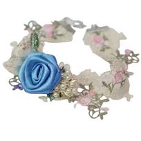 French Style Rose Choker Necklace Exquisite Sweet Fabric Choker Elegant Lace Flower Choker  Women mėlyna